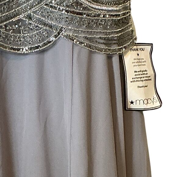 Betsy & Adam Metallic Beaded Chiffon Long Evening Gown Grey Women Size 16 NWT - Picture 6 of 13